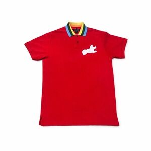 AKOO Red Polo Shirt Mens Medium Rabbit Logo Short Sleeve Hip Hop Streetwear